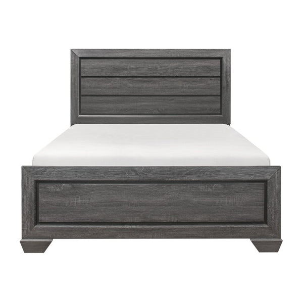 English Elm Bed Queen Gray Engineered Wood Frame with Embossed Raised Panel Headboard for Modern Rooms B011S04021
