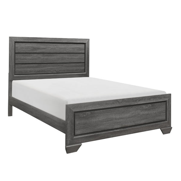 English Elm Bed Queen Gray Engineered Wood Frame with Embossed Raised Panel Headboard for Modern Rooms B011S04021