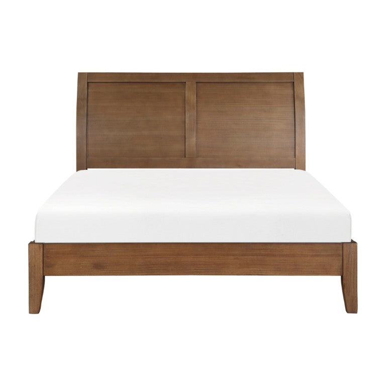 English Elm Bed Eastern King Sleigh Platform with Wire Brushed Rubberwood Veneer Transitional Style B011S04022