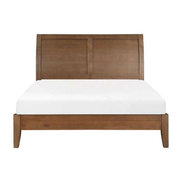 English Elm Bed Eastern King Sleigh Platform with Wire Brushed Rubberwood Veneer Transitional Style B011S04022