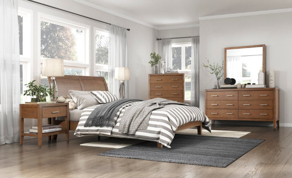 English Elm Bed Eastern King Sleigh Platform with Wire Brushed Rubberwood Veneer Transitional Style B011S04022