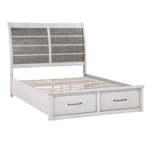English Elm Bed California King Acacia Veneer Storage Footboard Transitional Two-Tone Rustic B011S04024