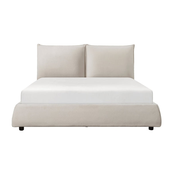 English Elm Bed Queen Chenille Upholstered Frame with Padded Headboard for Modern Bedroom Decor B011S04030
