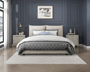 English Elm Bed Queen Chenille Upholstered Frame with Padded Headboard for Modern Bedroom Decor B011S04030