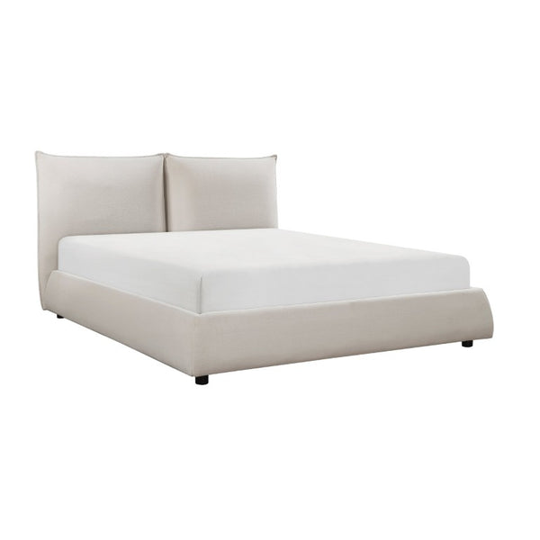 English Elm Bed Queen Chenille Upholstered Frame with Padded Headboard for Modern Bedroom Decor B011S04030