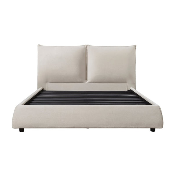 English Elm Bed Queen Chenille Upholstered Frame with Padded Headboard for Modern Bedroom Decor B011S04030