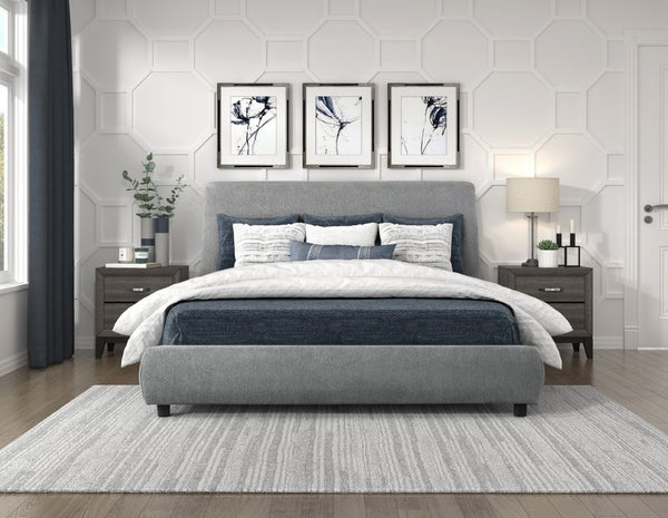 English Elm Bed Eastern King Chenille Upholstered Low Platform Frame for Modern Bedroom Decor B011S04032
