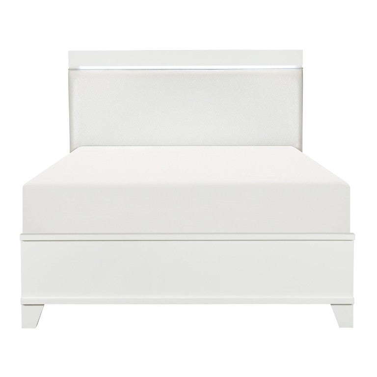 English Elm Bed Eastern King LED Ambient Glow Faux Leather High Gloss Modern Bedroom Frame B011S04036