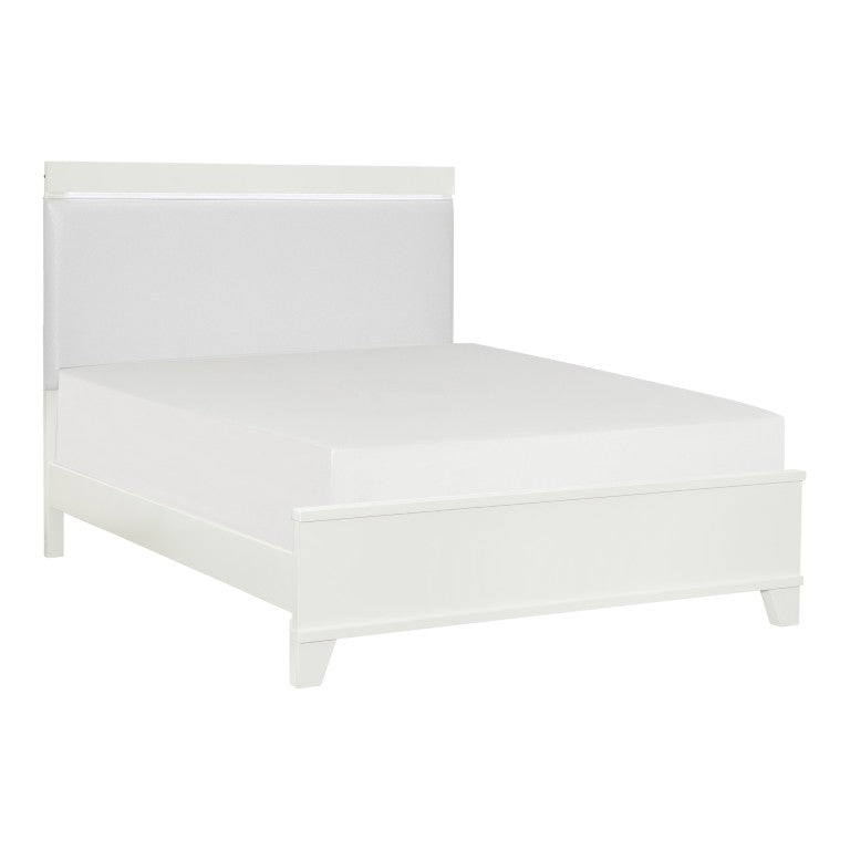 English Elm Bed Eastern King LED Ambient Glow Faux Leather High Gloss Modern Bedroom Frame B011S04036