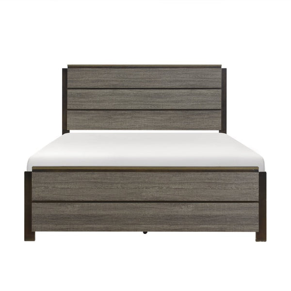 English Elm Bed Vestavia Eastern King with Tall Headboard Two Tone Gray Contemporary Panel B011S04038