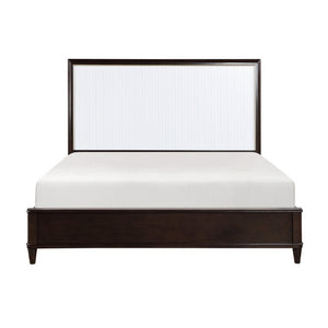 English Elm Bed Eastern King Sculptural Routed Headboard Cherry Gold Trim Contemporary White B011S04043