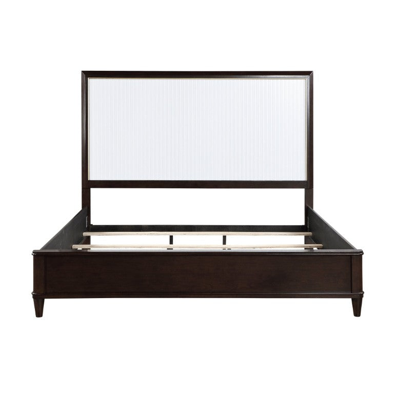 English Elm Bed Eastern King Sculptural Routed Headboard Cherry Gold Trim Contemporary White B011S04043