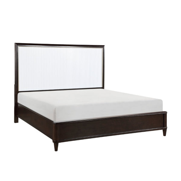 English Elm Bed Eastern King Sculptural Routed Headboard Cherry Gold Trim Contemporary White B011S04043