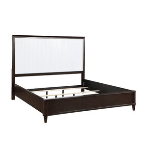 English Elm Bed Eastern King Sculptural Routed Headboard Cherry Gold Trim Contemporary White B011S04043
