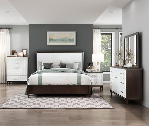 English Elm Bed Eastern King Sculptural Routed Headboard Cherry Gold Trim Contemporary White B011S04043