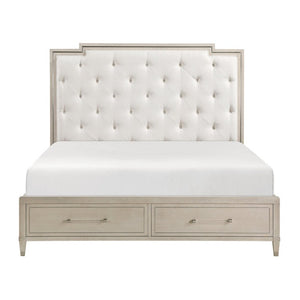 English Elm Bed Eastern King Platform Storage Frame Tufted Chenille Headboard Oak Finish B011S04047