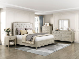 English Elm Bed Eastern King Platform Storage Frame Tufted Chenille Headboard Oak Finish B011S04047