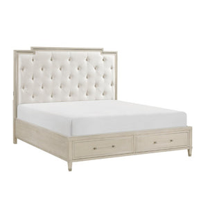 English Elm Bed Eastern King Platform Storage Frame Tufted Chenille Headboard Oak Finish B011S04047