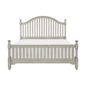 English Elm Bed Eastern King Farmhouse Pine and Oak Slat Frame with Curved Headboard in Gray B011S04052