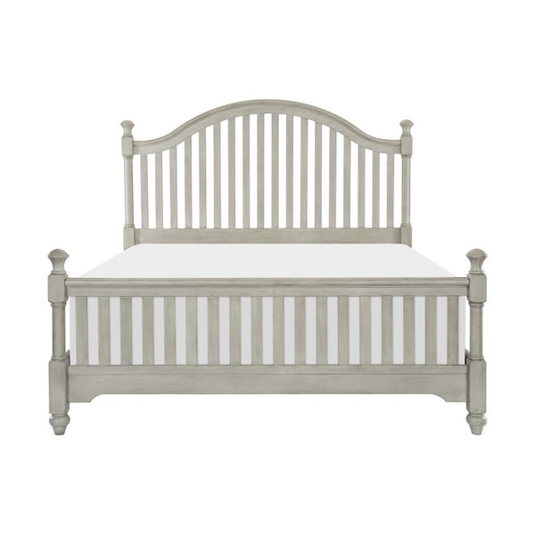 English Elm Bed Queen Farmhouse Panel Frame with Slat Headboard in Light Gray Wood Finish B011S04054