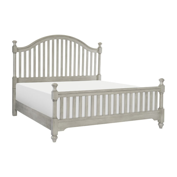 English Elm Bed Queen Farmhouse Panel Frame with Slat Headboard in Light Gray Wood Finish B011S04054