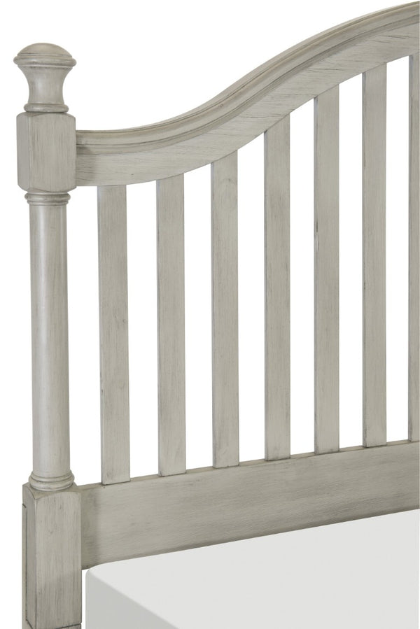 English Elm Bed Queen Farmhouse Panel Frame with Slat Headboard in Light Gray Wood Finish B011S04054