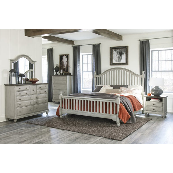 English Elm Bed Queen Farmhouse Panel Frame with Slat Headboard in Light Gray Wood Finish B011S04054
