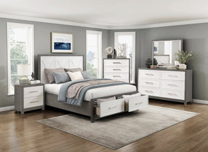 English Elm Bed Full Platform Storage Footboard Drawers Engineered Wood Two Tone Modern Gray B011S04060