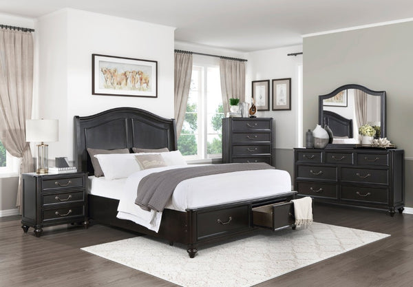 English Elm Bed Eastern King Storage Frame Birch Veneer Curved Headboard Traditional Suite B011S04061