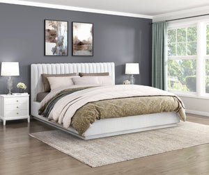 English Elm Bed California King Channel Tufted Upholstered Platform with Tall Fabric Headboard B011S04063