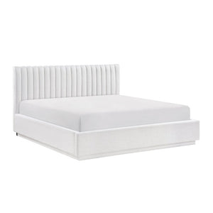 English Elm Bed California King Channel Tufted Upholstered Platform with Tall Fabric Headboard B011S04063