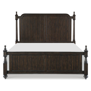 English Elm Bed Queen Acacia Veneer Traditional Low Post with Turned Finials and Charcoal Finish B011S04068