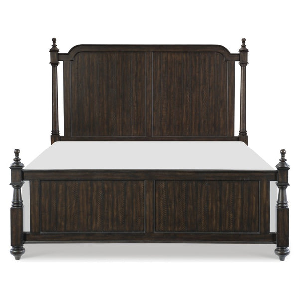 English Elm Bed Queen Acacia Veneer Traditional Low Post with Turned Finials and Charcoal Finish B011S04068