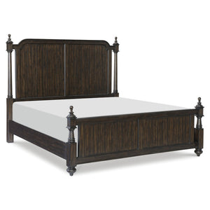 English Elm Bed Queen Acacia Veneer Traditional Low Post with Turned Finials and Charcoal Finish B011S04068