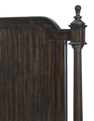 English Elm Bed Queen Acacia Veneer Traditional Low Post with Turned Finials and Charcoal Finish B011S04068