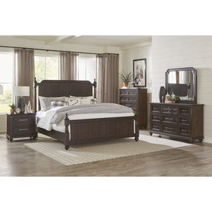 English Elm Bed Queen Acacia Veneer Traditional Low Post with Turned Finials and Charcoal Finish B011S04068