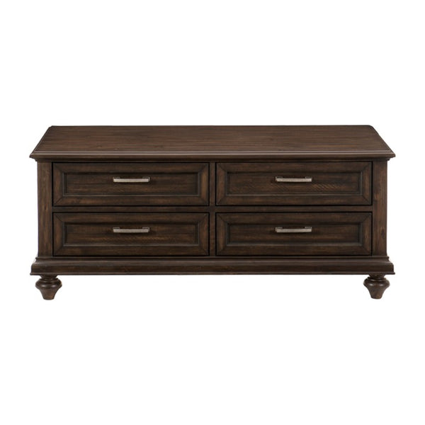 English Elm Bed Queen Acacia Veneer Traditional Low Post with Turned Finials and Charcoal Finish B011S04068