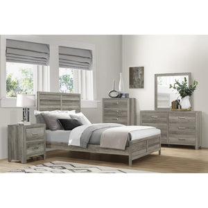 English Elm Bed Eastern King with Plank Headboard Weathered Finish Rustic Transitional Bedroom Gray 79 L x 89 W x 53.5 H Engineered Wood B011S04085
