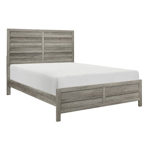 English Elm Bed Eastern King with Plank Headboard Weathered Finish Rustic Transitional Bedroom Gray 79 L x 89 W x 53.5 H Engineered Wood B011S04085