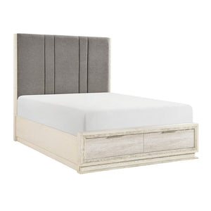 English Elm Bed California King Platform with LED Lighting Chenille Headboard and Footboard Storage B011S04095