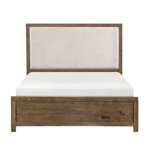 English Elm Bed California King French Oak Veneer Upholstered Headboard with Built-In USB Charging B011S04098