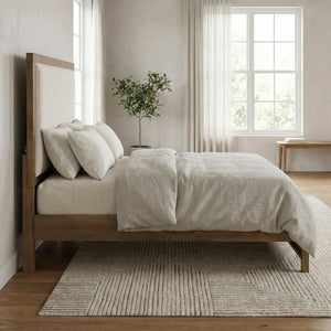 English Elm Bed California King French Oak Veneer Upholstered Headboard with Built-In USB Charging B011S04098