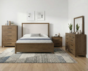 English Elm Bed California King French Oak Veneer Upholstered Headboard with Built-In USB Charging B011S04098