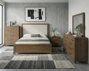 English Elm Bed California King French Oak Veneer Upholstered Headboard with Built-In USB Charging B011S04098