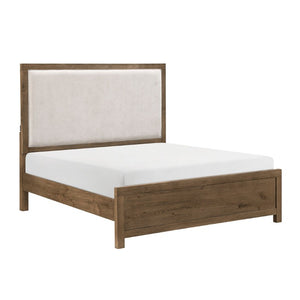 English Elm Bed California King French Oak Veneer Upholstered Headboard with Built-In USB Charging B011S04098