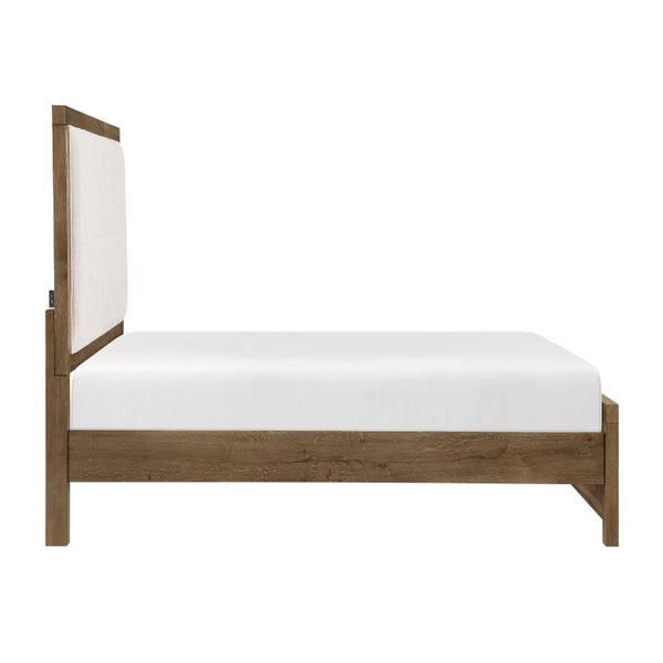 English Elm Bed California King French Oak Veneer Upholstered Headboard with Built-In USB Charging B011S04098