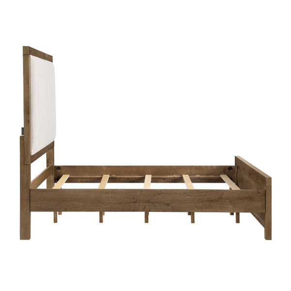 English Elm Bed California King French Oak Veneer Upholstered Headboard with Built-In USB Charging B011S04098
