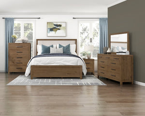 English Elm Bed California King French Oak Veneer Upholstered Headboard with Built-In USB Charging B011S04098