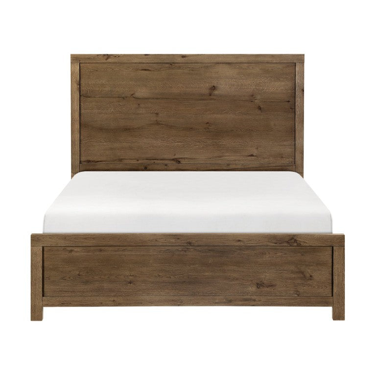 English Elm Bed Eastern King French Oak Veneer Frame with USB Charging Modern Farmhouse Style B011S04100
