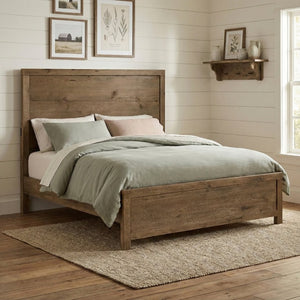 English Elm Bed Eastern King French Oak Veneer Frame with USB Charging Modern Farmhouse Style B011S04100